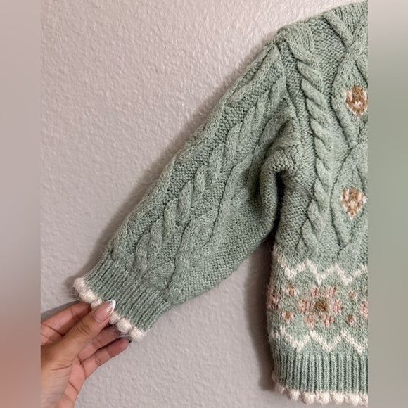 ZARA Kids | Sea Green | Jacquard Cable Knit Sweater - Picture 6 of 8